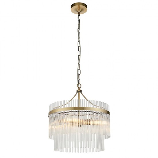 71587-001 Antique Brass 3 Light Centre Fitting with Clear Rods Glass
