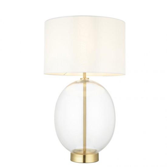 67542-001 Satin Brass & Clear Glass Touch Table Lamp with Vintage White Shade