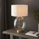 67542-001 Satin Brass & Clear Glass Touch Table Lamp with Vintage White Shade