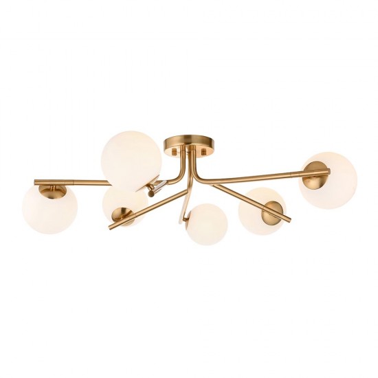 78785-001 Brushed Aged Brass 6 Light Centre Fitting with Matt Opal Glass