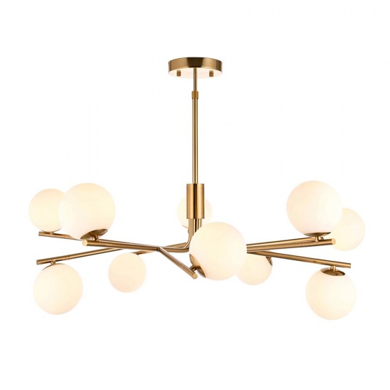 78786-001 Brushed Aged Brass 10 Light Centre Fitting with Matt Opal Glass