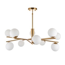 78786-001 Brushed Aged Brass 10 Light Centre Fitting with Matt Opal Glass