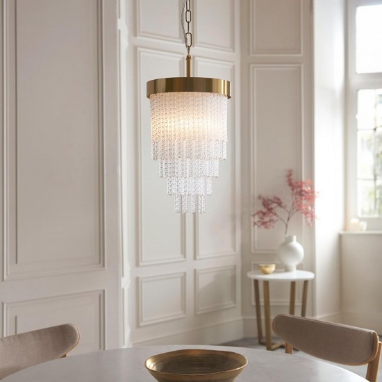 78623-001 Brushed Aged Brass Pendant with Twisted Clear Rods