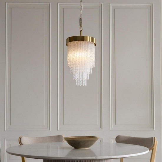 78623-001 Brushed Aged Brass Pendant with Twisted Clear Rods