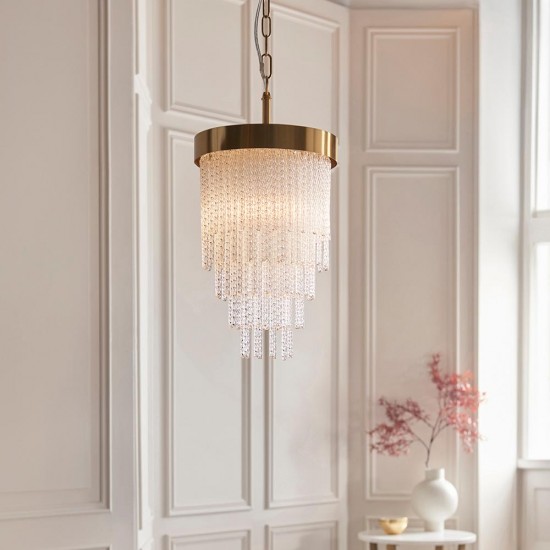 78623-001 Brushed Aged Brass Pendant with Twisted Clear Rods