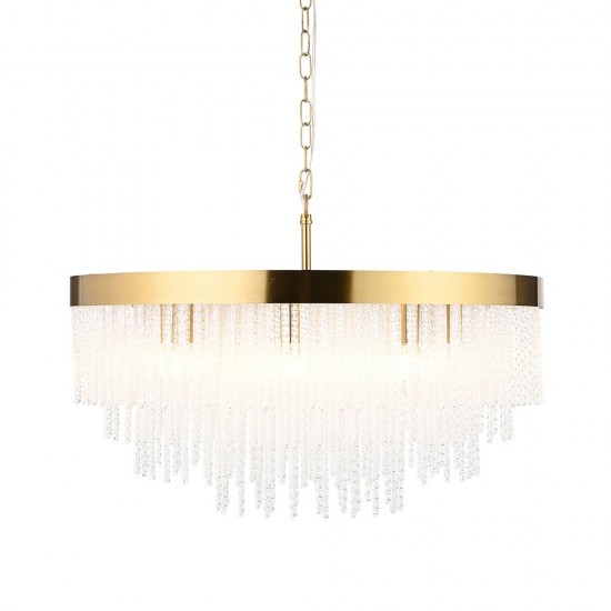 78625-001 Brushed Aged Brass 9 Light Pendant with Twisted Clear Rods