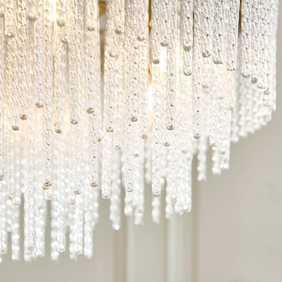 78625-001 Brushed Aged Brass 9 Light Pendant with Twisted Clear Rods