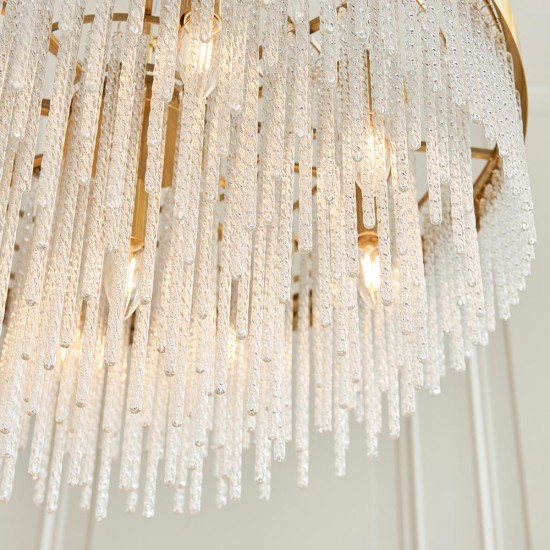 78625-001 Brushed Aged Brass 9 Light Pendant with Twisted Clear Rods