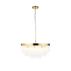 78625-001 Brushed Aged Brass 9 Light Pendant with Twisted Clear Rods