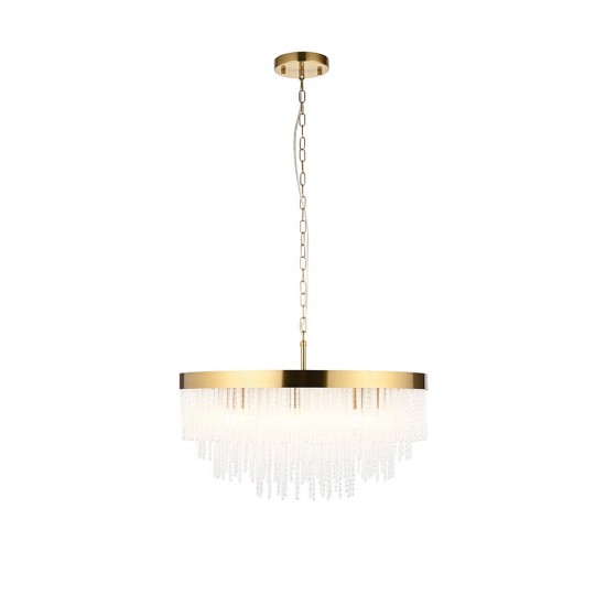 78625-001 Brushed Aged Brass 9 Light Pendant with Twisted Clear Rods