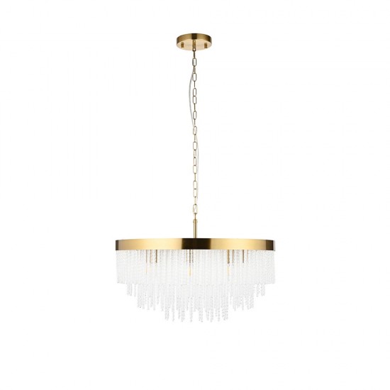 78625-001 Brushed Aged Brass 9 Light Pendant with Twisted Clear Rods