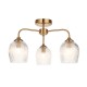 78802-001 Brushed Aged Brass 3 Light Semi Flush with Clear Ribbed Glass