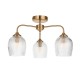 78802-001 Brushed Aged Brass 3 Light Semi Flush with Clear Ribbed Glass