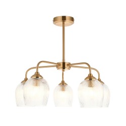 78804-001 Brushed Aged Brass 5 Light Semi Flush with Clear Ribbed Glass