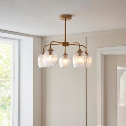 78804-001 Brushed Aged Brass 5 Light Semi Flush with Clear Ribbed Glass