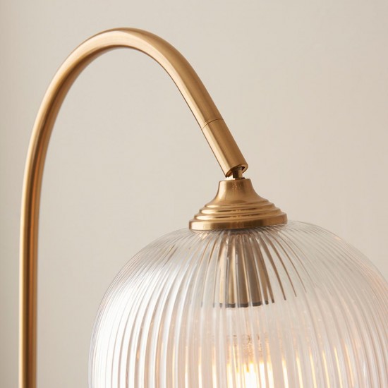 78806-001 Brushed Aged Brass Floor Lamp with Clear Ribbed Glass