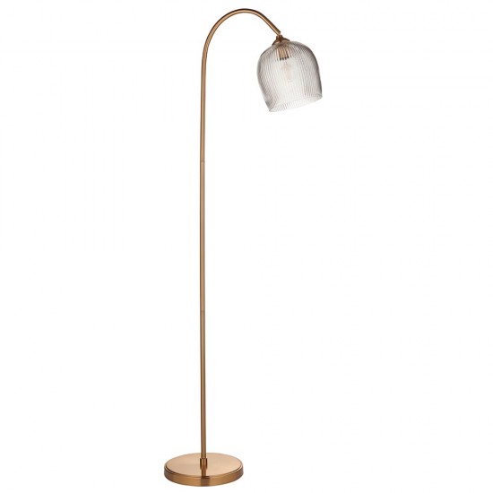 78806-001 Brushed Aged Brass Floor Lamp with Clear Ribbed Glass