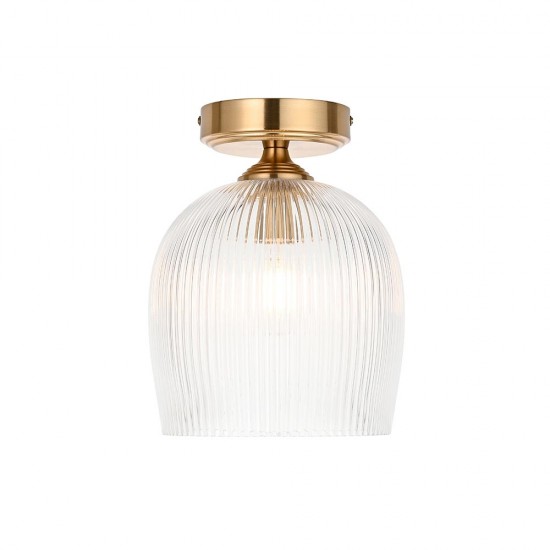 78808-001 Brushed Aged Brass Ceiling Lamp with Clear Ribbed Glass