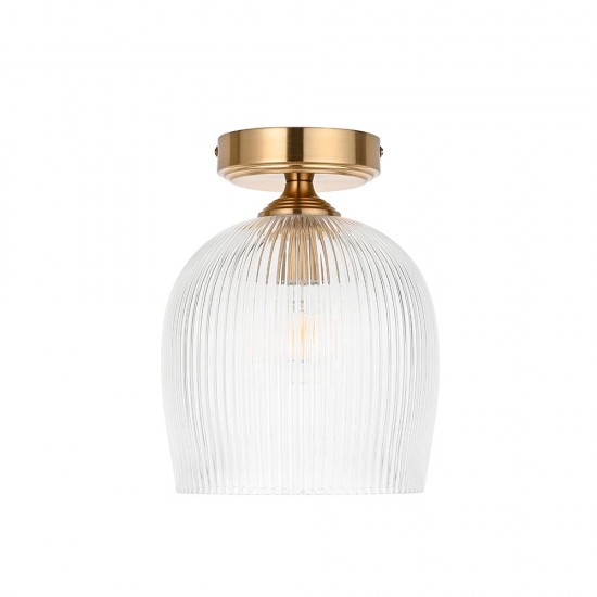 78808-001 Brushed Aged Brass Ceiling Lamp with Clear Ribbed Glass