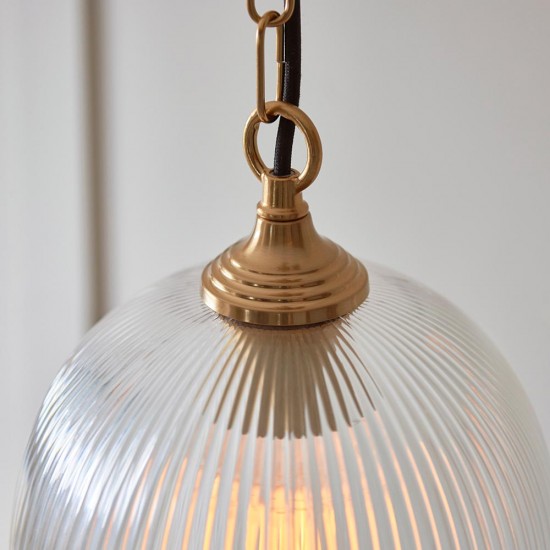78810-001 Brushed Aged Brass Pendant with Clear Ribbed Glass