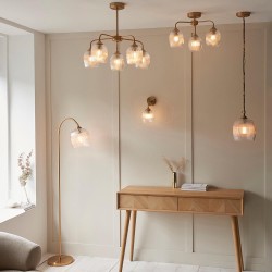 78810-001 Brushed Aged Brass Pendant with Clear Ribbed Glass