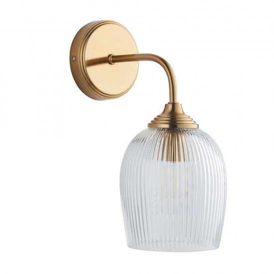 78812-001 Brushed Aged Brass Wall Lamp with Clear Ribbed Glass