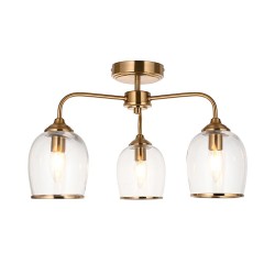 78801-001 Brushed Aged Brass 3 Light Semi Flush with Clear Glass