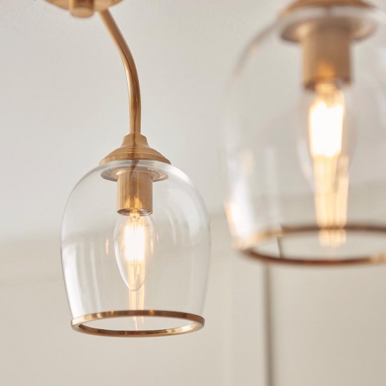 78801-001 Brushed Aged Brass 3 Light Semi Flush with Clear Glass