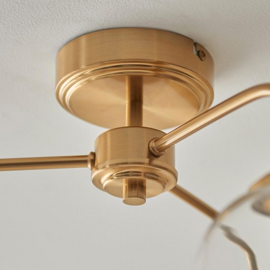 78801-001 Brushed Aged Brass 3 Light Semi Flush with Clear Glass