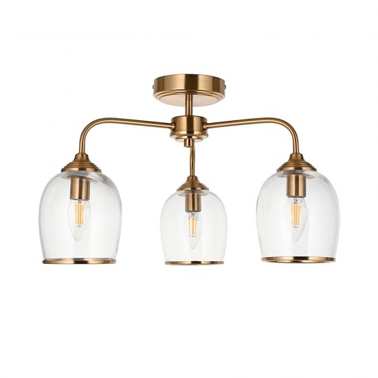 78801-001 Brushed Aged Brass 3 Light Semi Flush with Clear Glass