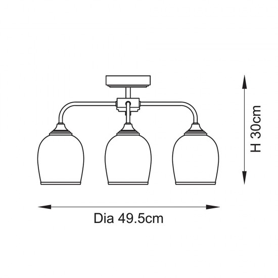78801-001 Brushed Aged Brass 3 Light Semi Flush with Clear Glass