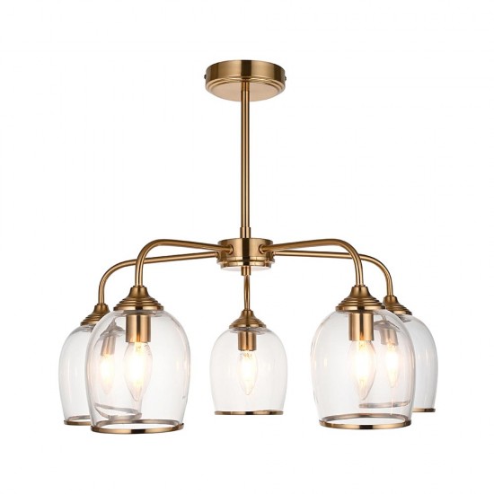 78803-001 Brushed Aged Brass 5 Light Semi Flush with Clear Glass