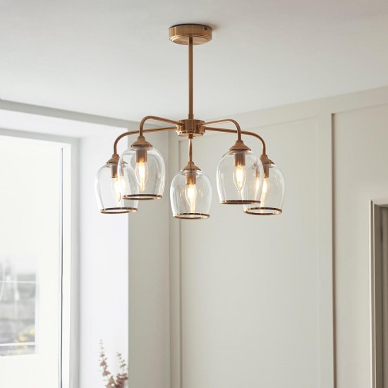 78803-001 Brushed Aged Brass 5 Light Semi Flush with Clear Glass