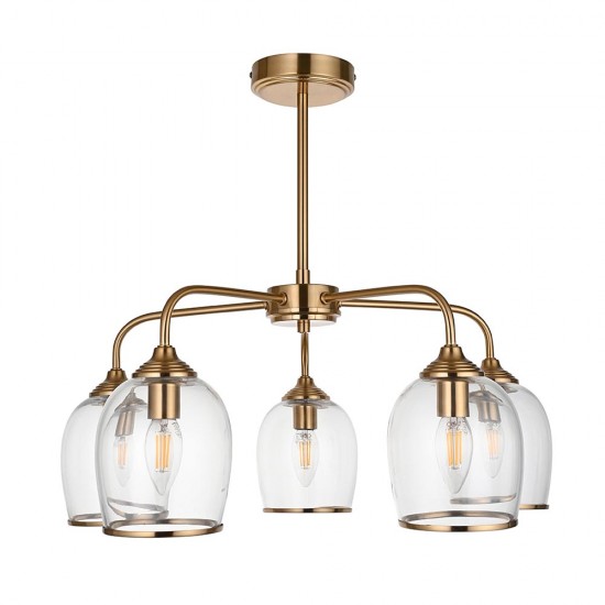 78803-001 Brushed Aged Brass 5 Light Semi Flush with Clear Glass