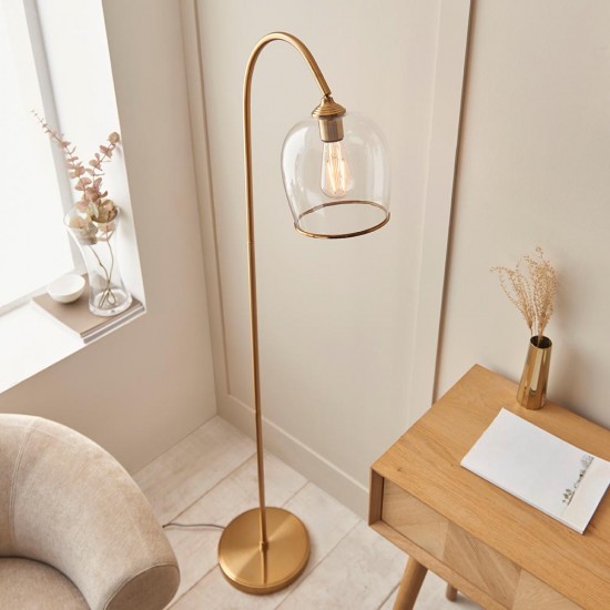 78805-001 Brushed Aged Brass Floor Lamp with Clear Glass