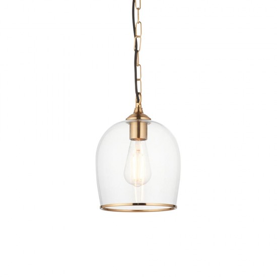 78809-001 Brushed Aged Brass Pendant with Clear Glass