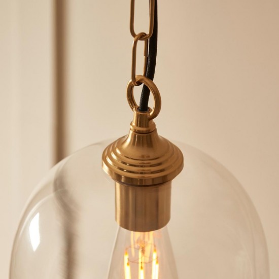 78809-001 Brushed Aged Brass Pendant with Clear Glass