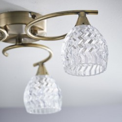423-001 Antique Brass 3 Light Ceiling Lamp with Cut Clear Glasses 
