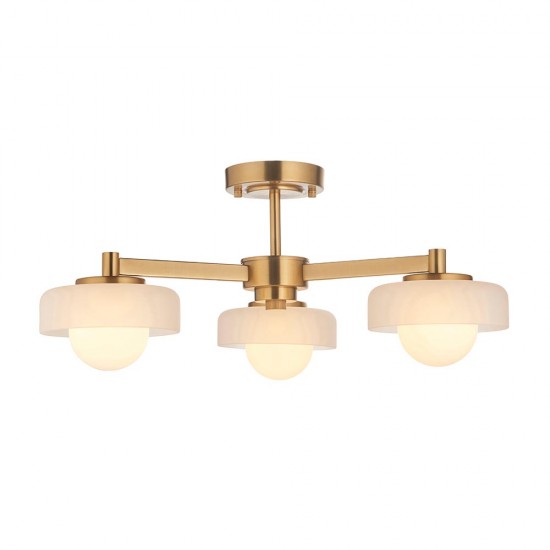 78814-001 Brushed Aged Brass 3 Light Centre Fitting with Frosted & Opal Glass