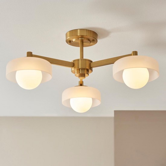 78814-001 Brushed Aged Brass 3 Light Centre Fitting with Frosted & Opal Glass