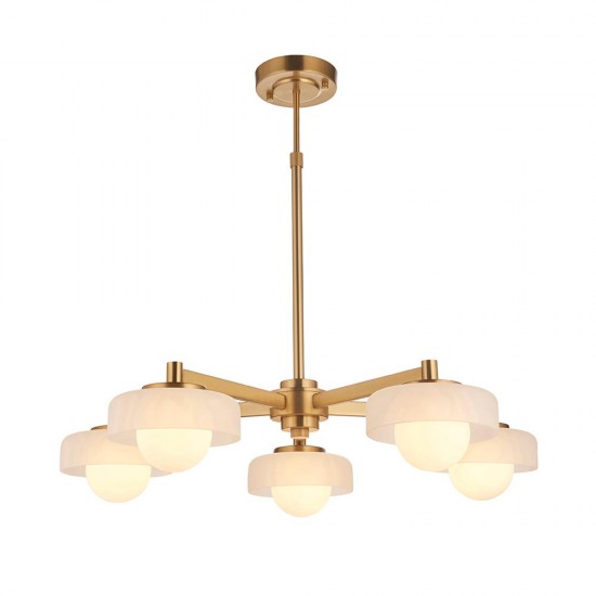 78815-001 Brushed Aged Brass 5 Light Centre Fitting with Frosted & Opal Glass