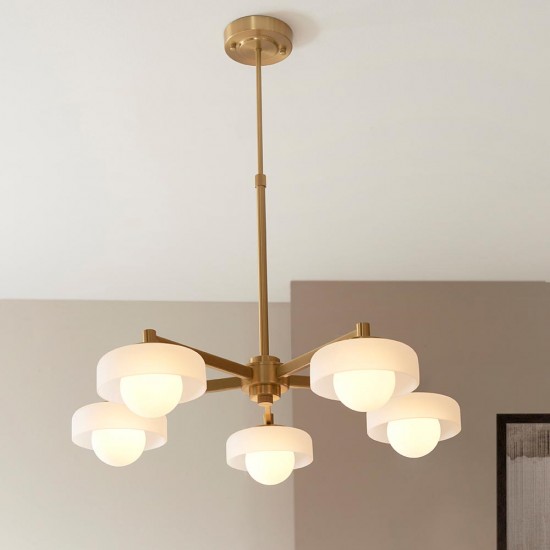 78815-001 Brushed Aged Brass 5 Light Centre Fitting with Frosted & Opal Glass