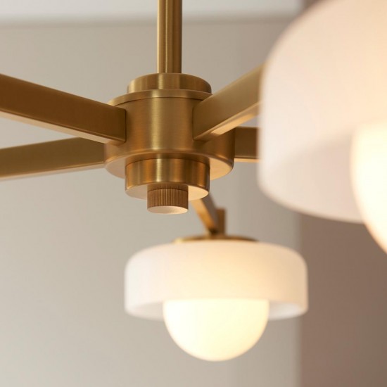 78815-001 Brushed Aged Brass 5 Light Centre Fitting with Frosted & Opal Glass
