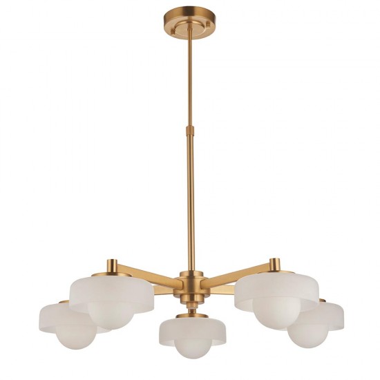 78815-001 Brushed Aged Brass 5 Light Centre Fitting with Frosted & Opal Glass