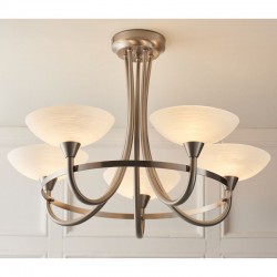 444-001 Satin Chrome 5 Light Centre Fitting with White Glasses