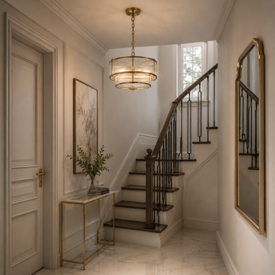 74353-001 Antique Brass 5 Light Pendant with Ribbed Glass
