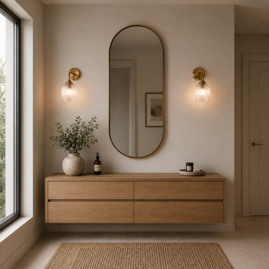 78812-001 Brushed Aged Brass Wall Lamp with Clear Ribbed Glass