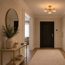 78817-001 Brushed Aged Brass 3 Light Centre Fitting with Clear Ribbed Glass