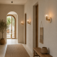78832-001 Natural Travertine Stone Wall Lamp with Clear Ribbed Glass