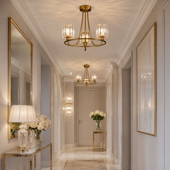 71666-001 Antique Brass 3 Light Centre Fitting with Crystal